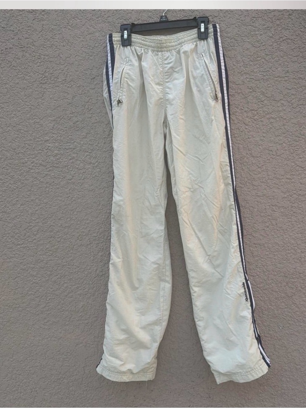 Abercrombie & Fitch Light Tan Joggers with Navy Stripes